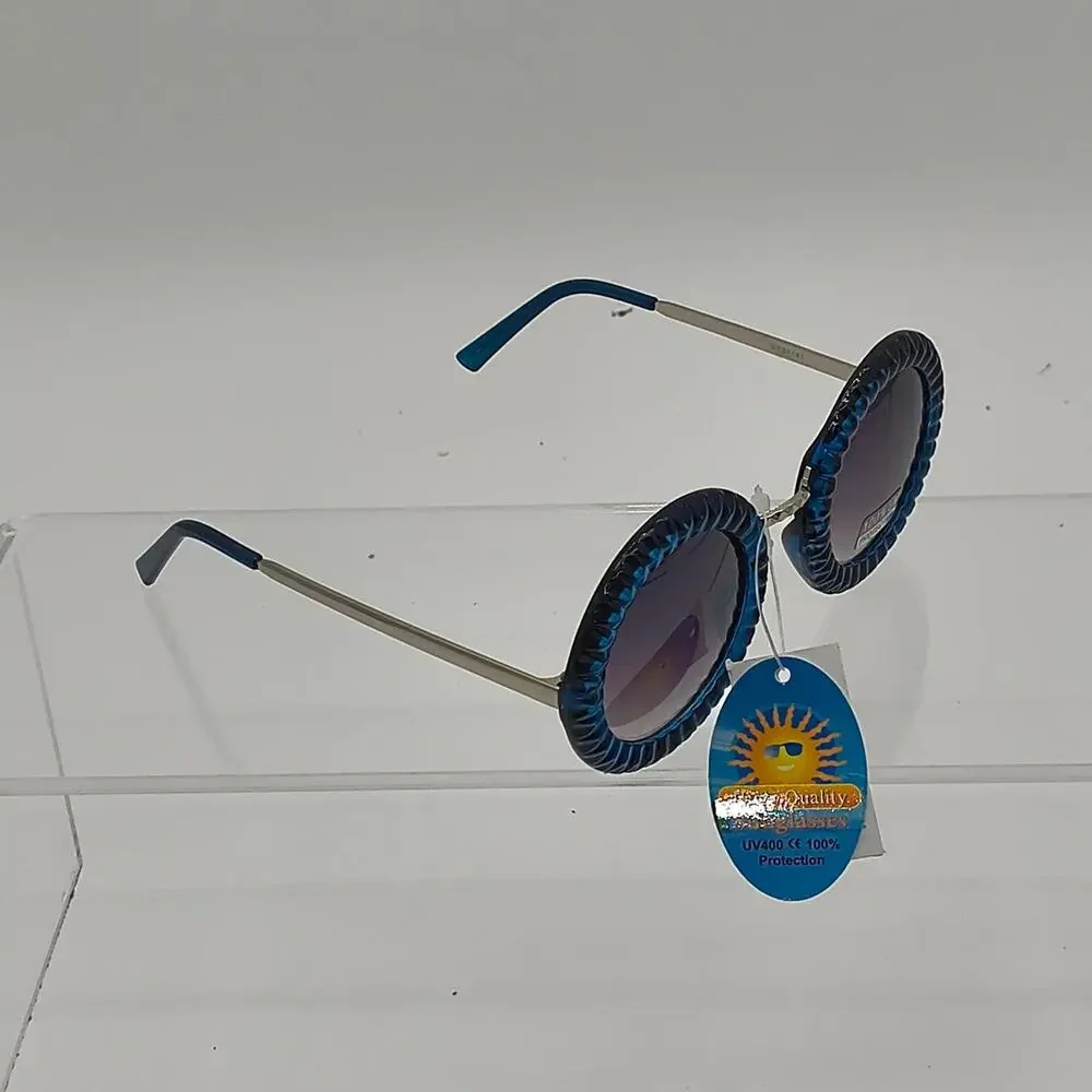 Blue round sunglasses with silver